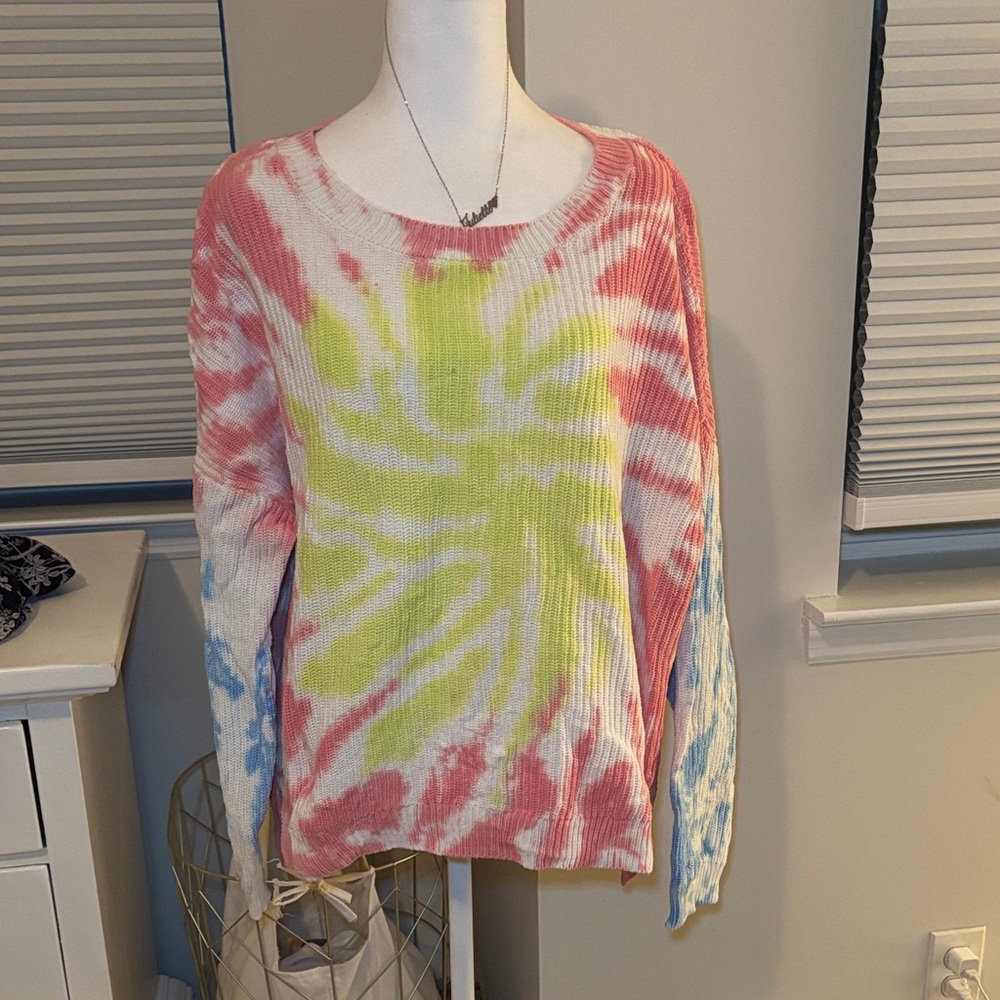 Aqua Tie-Dye Sweater - Pink, Yellow, Blue